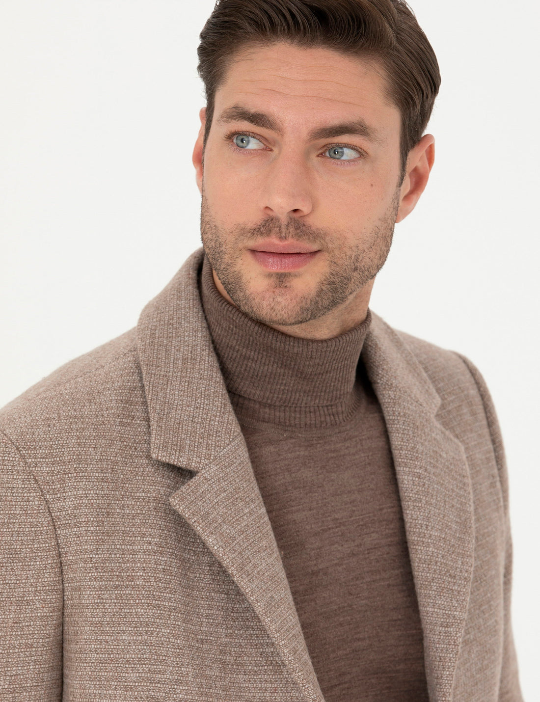 Brown Wool Blend Extra Slim Fit Cashmere Coat