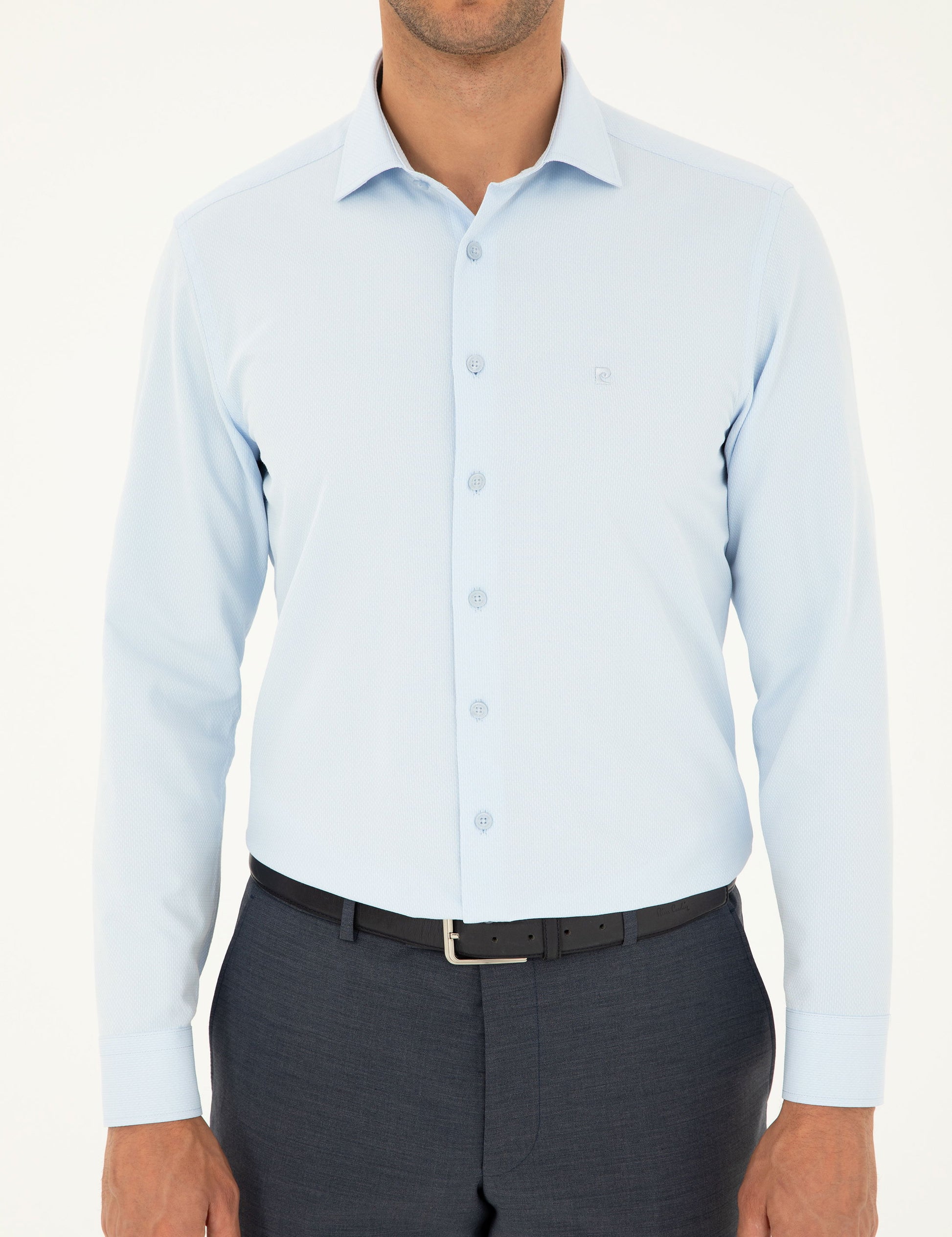 Light Blue Slim Fit Chunky Long Sleeve Shirt