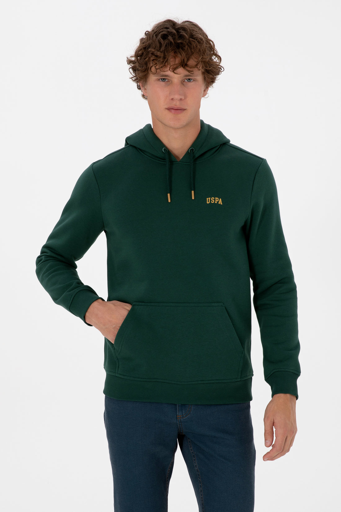 Erkek Regular Fit Kapüşonlu Koyu Yeşil Basic Sweatshirt
