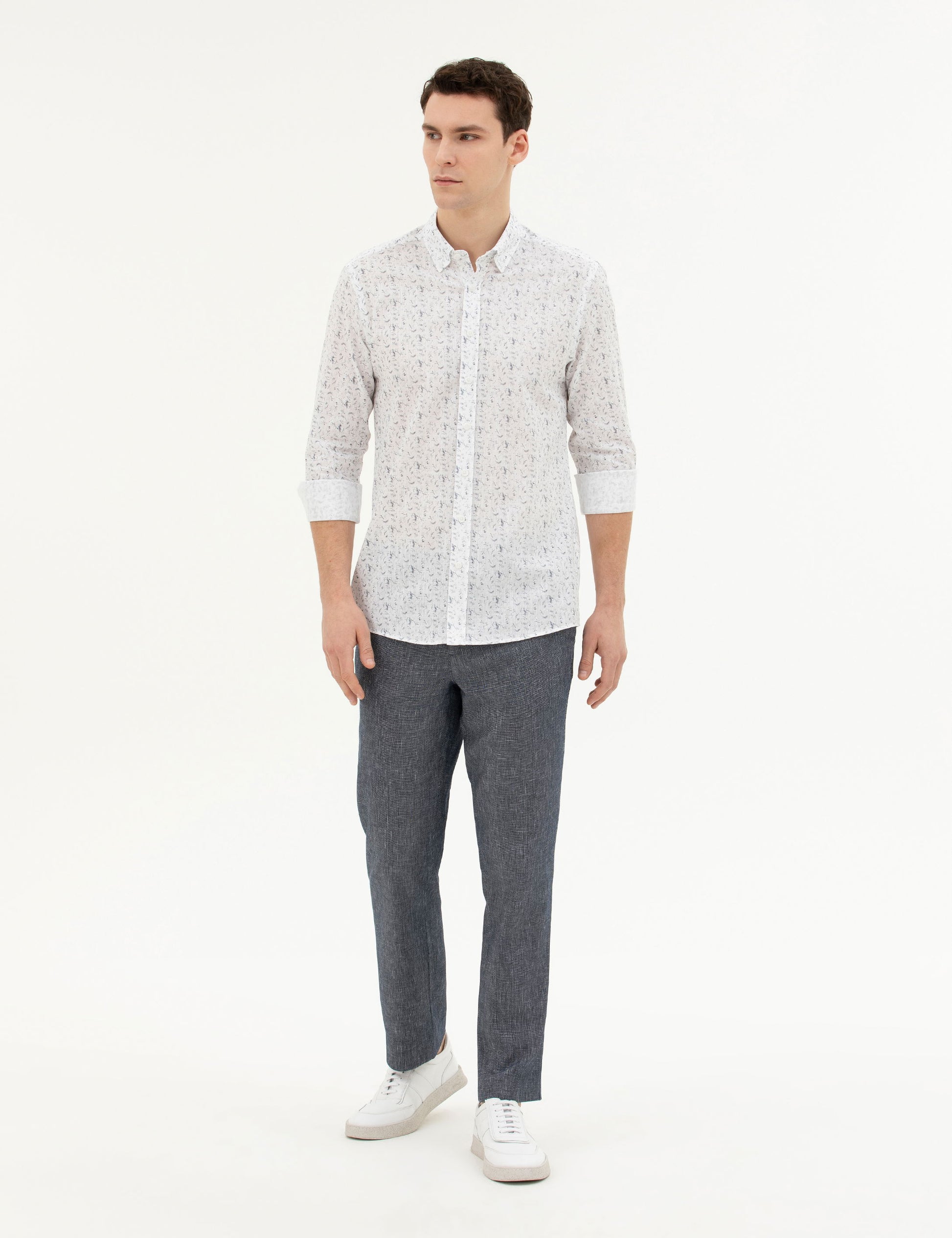 Navy Blue Slim Fit Long Sleeve Shirt