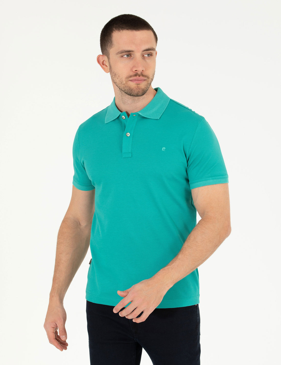 Green Slim Fit Polo Neck Mercerized T-Shirt