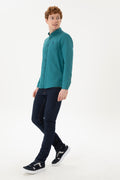 Men's Dark Green Long Sleeve Basic Shirt