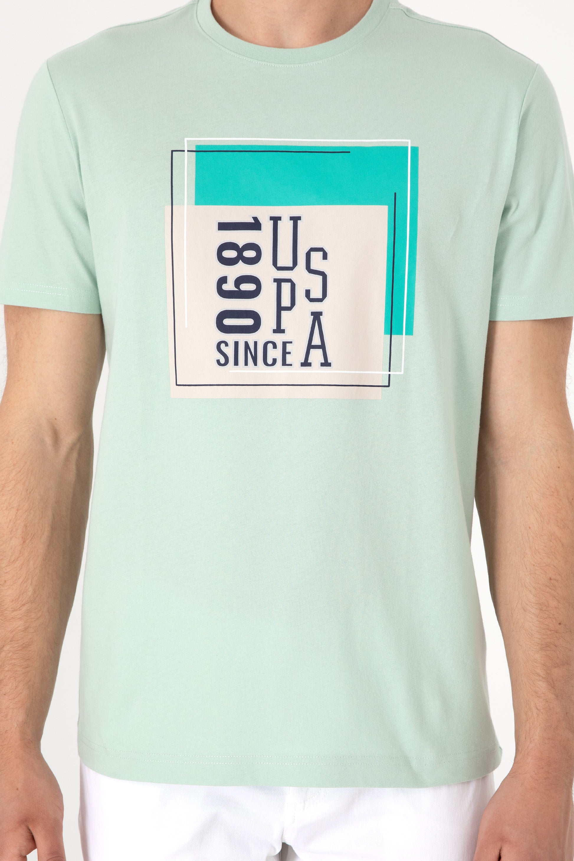 Men's Regular Fit Crew Neck Water Green T-Shirt