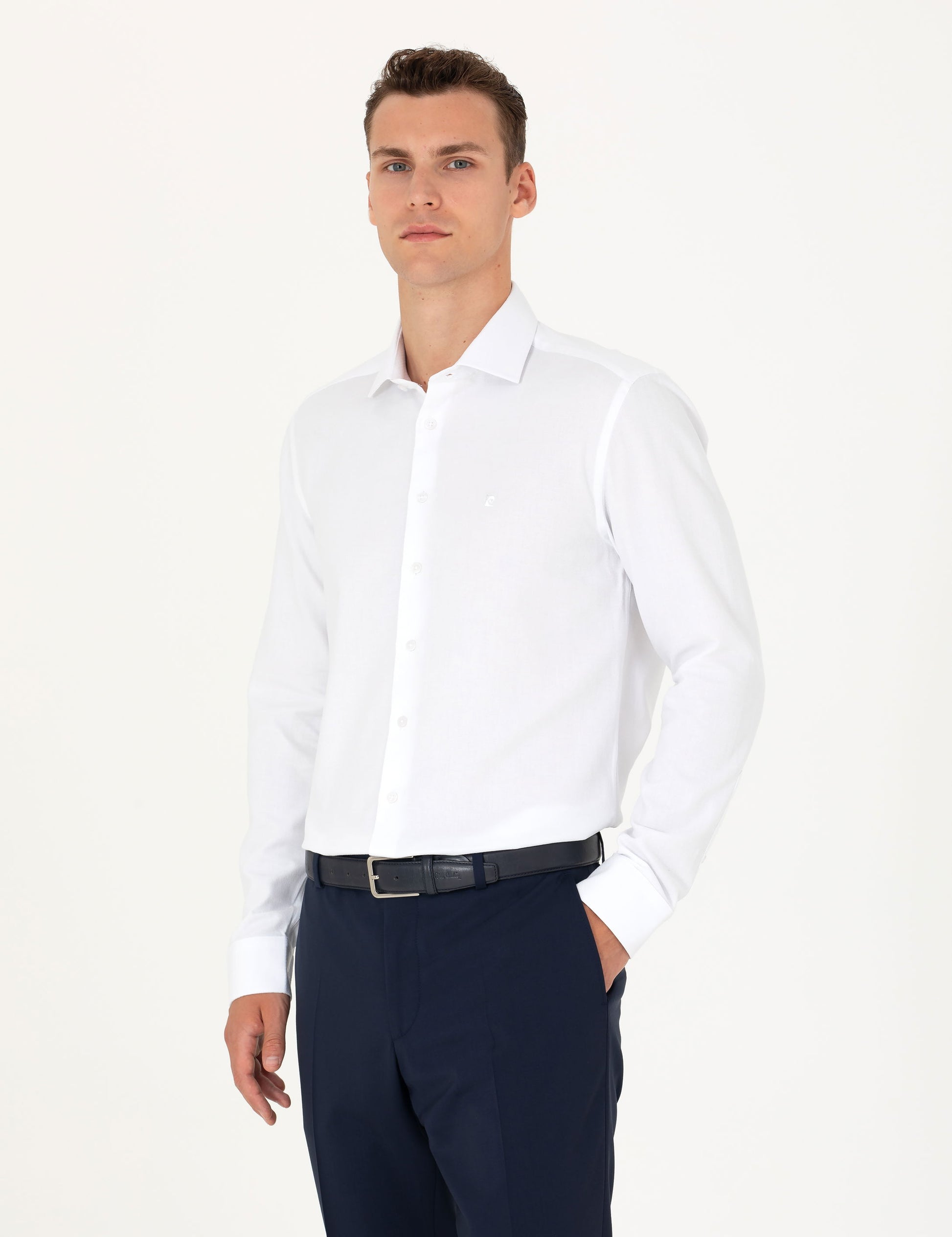 White Slim Fit Long Sleeve Shirt