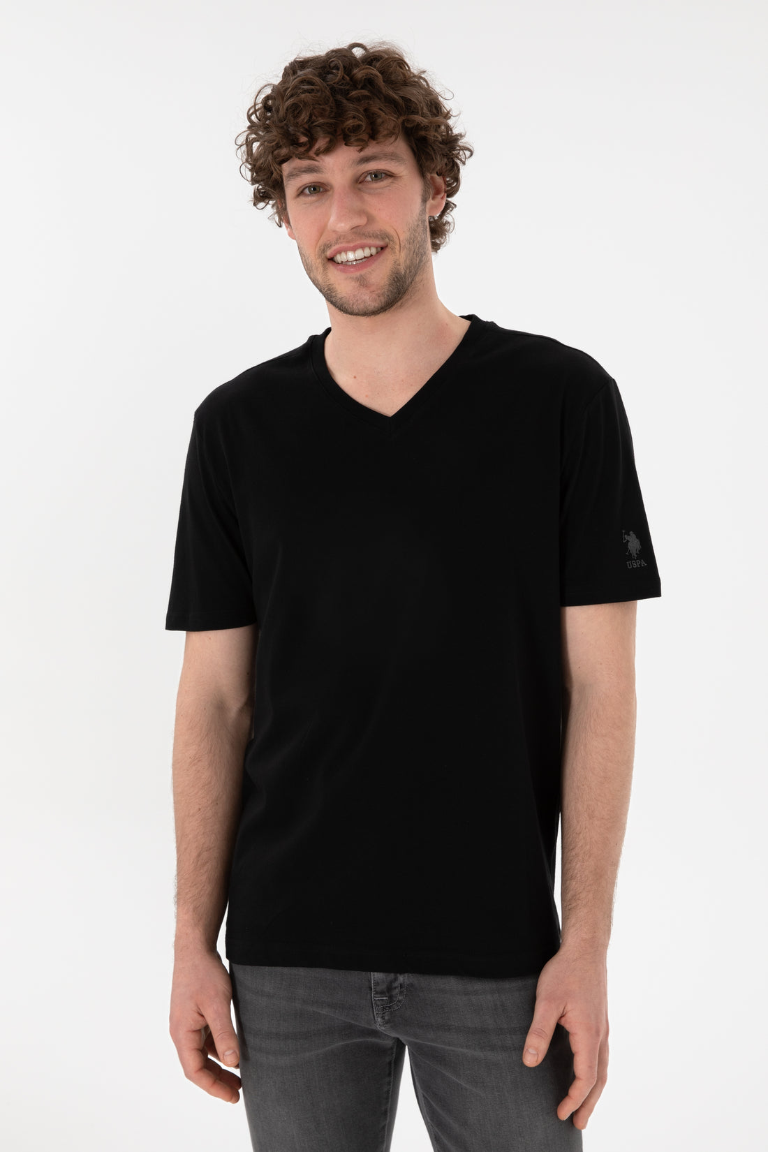 Men's Regular Fit V-Neck Black Basic T-Shirt