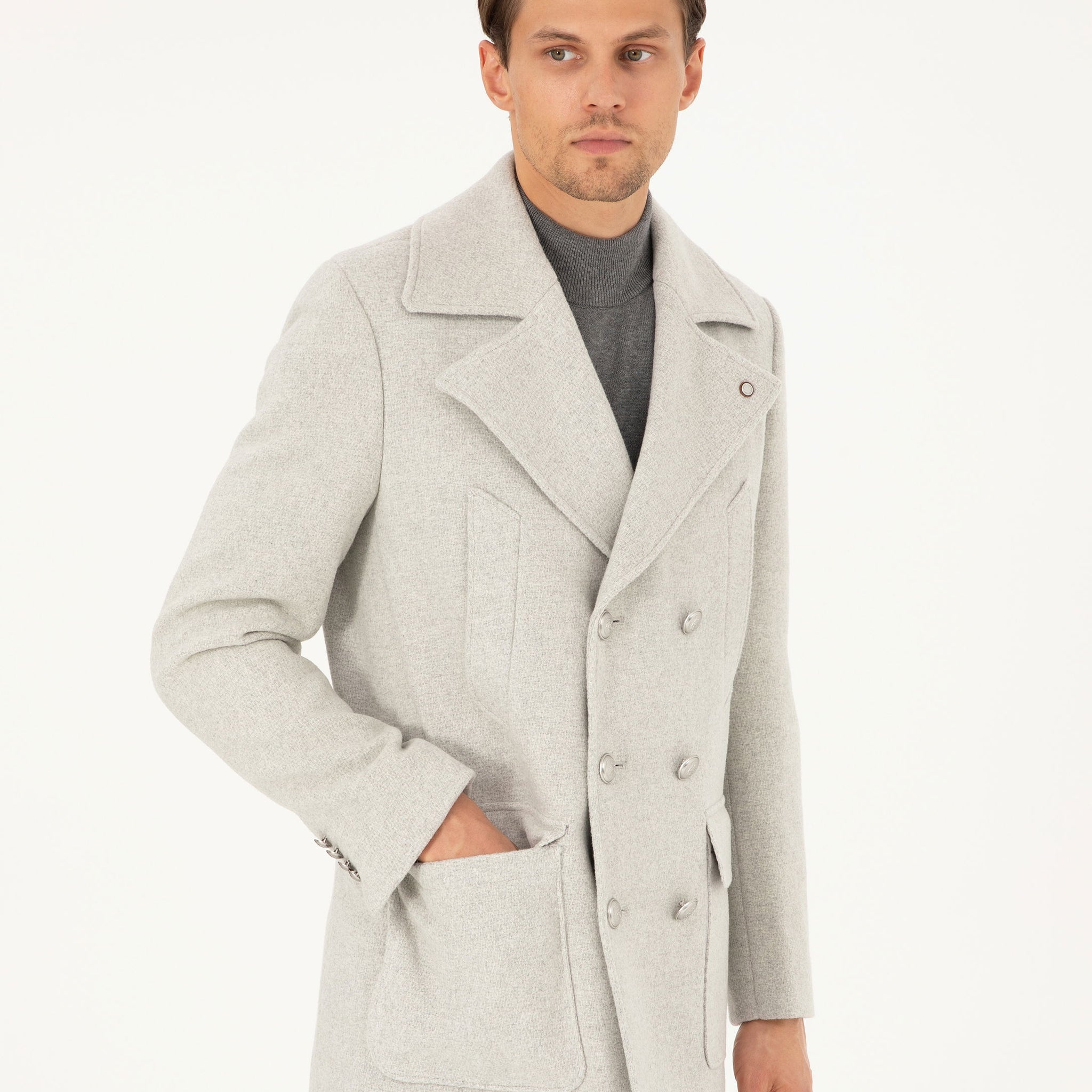 Light Gray Ex. Slim Fit Cashmere Coat