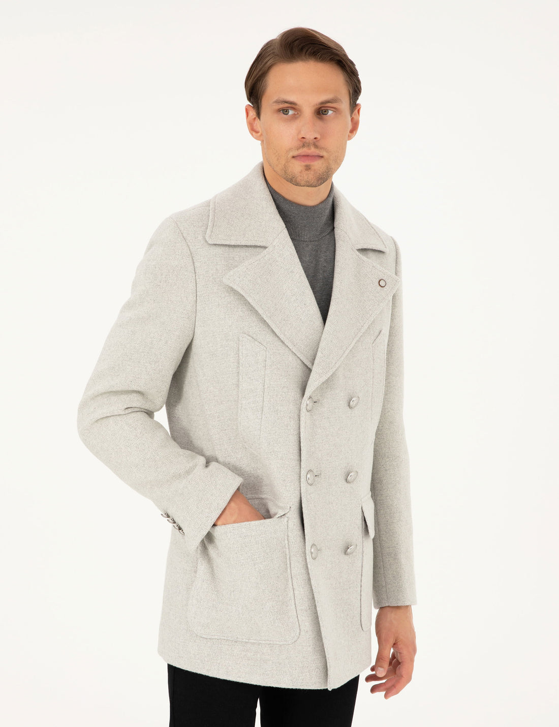 Light Gray Ex. Slim Fit Cashmere Coat