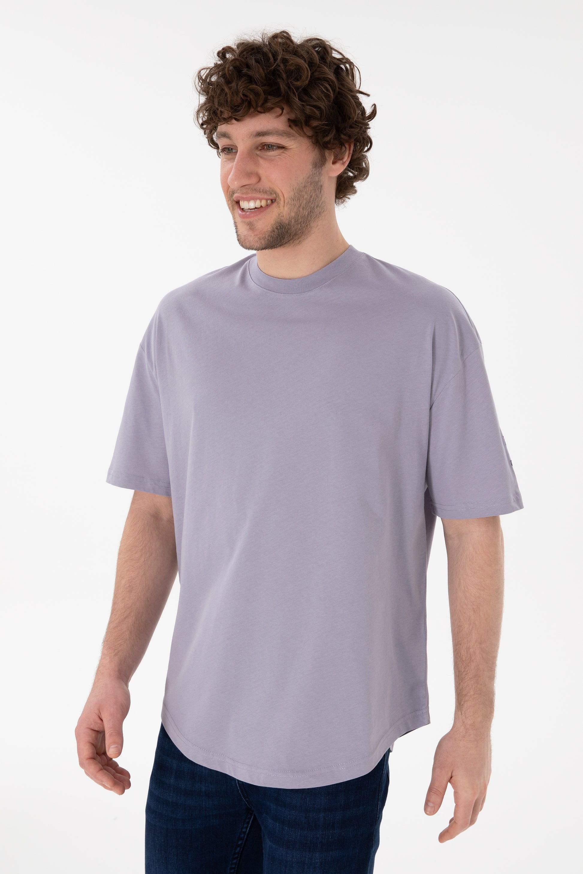Men's Long Fit Crew Neck Grey Basic T-Shirt