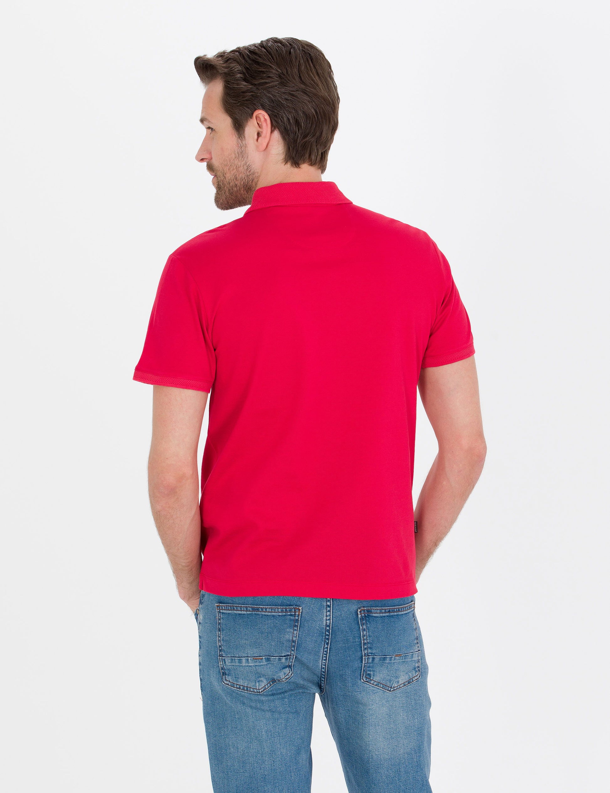 Red Slim Fit Polo Neck Mercerized T-Shirt