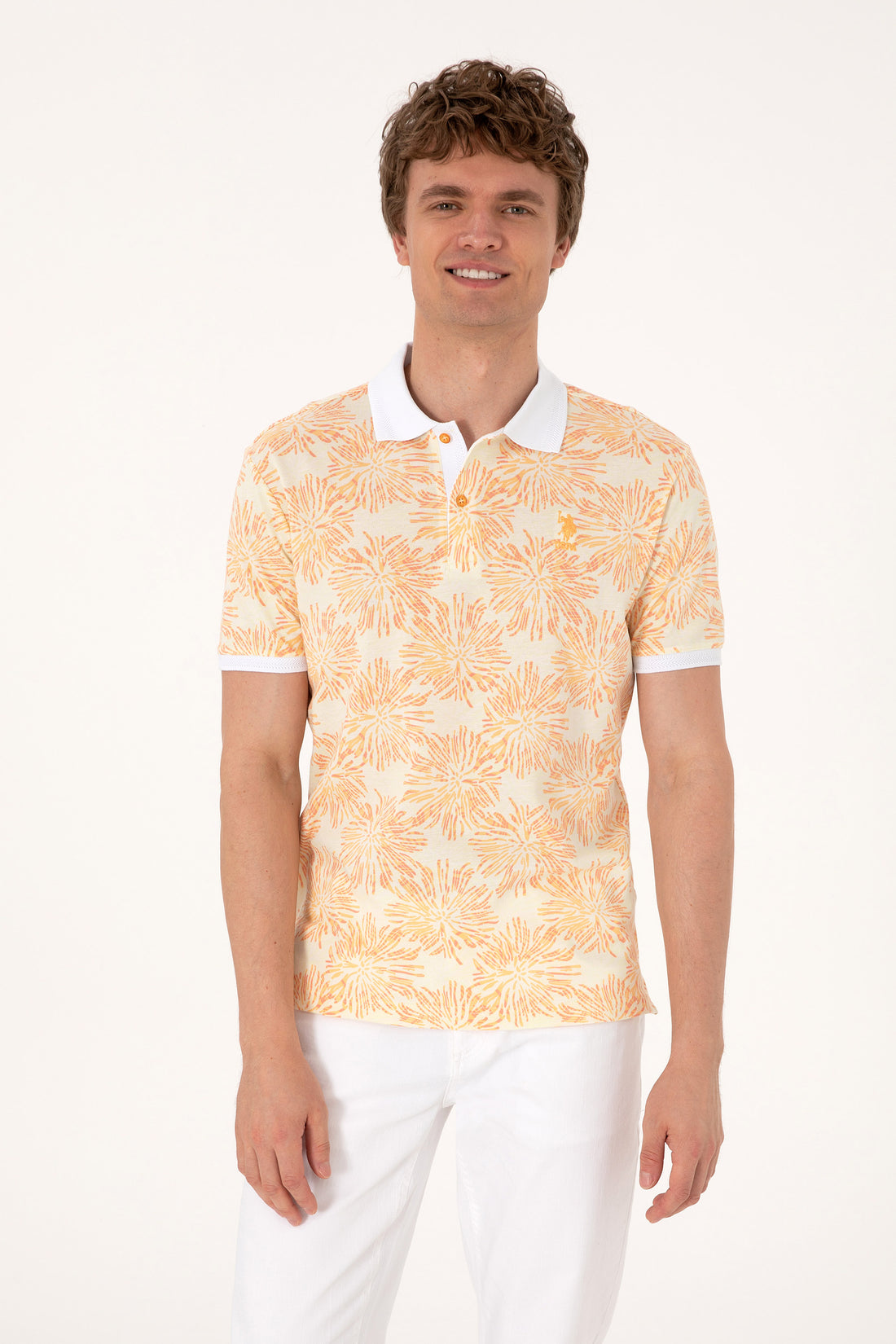 Men's Regular Fit Polo Neck Orange T-Shirt