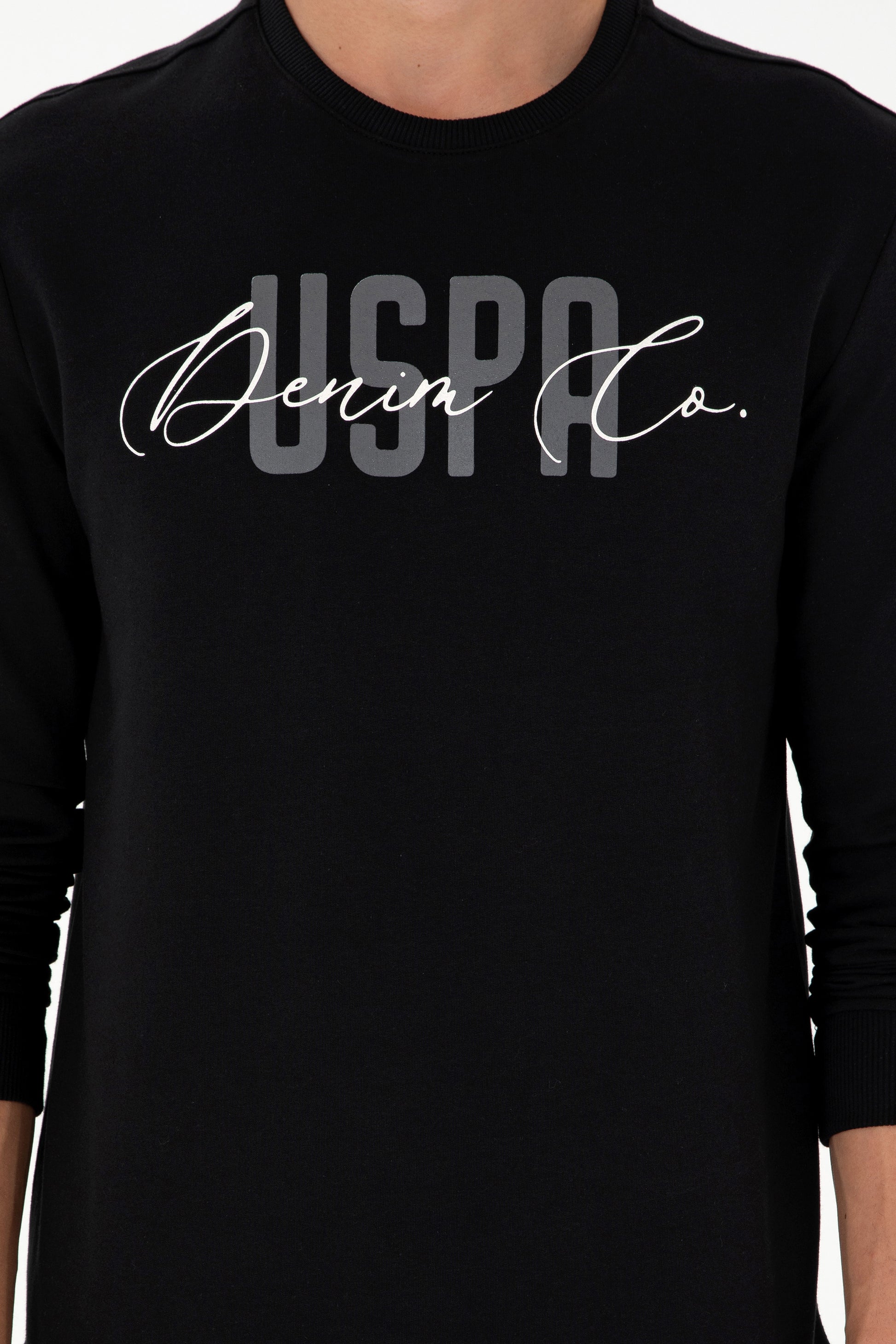 Men's Regular Fit Crew Neck Printed Black Sweatshirt