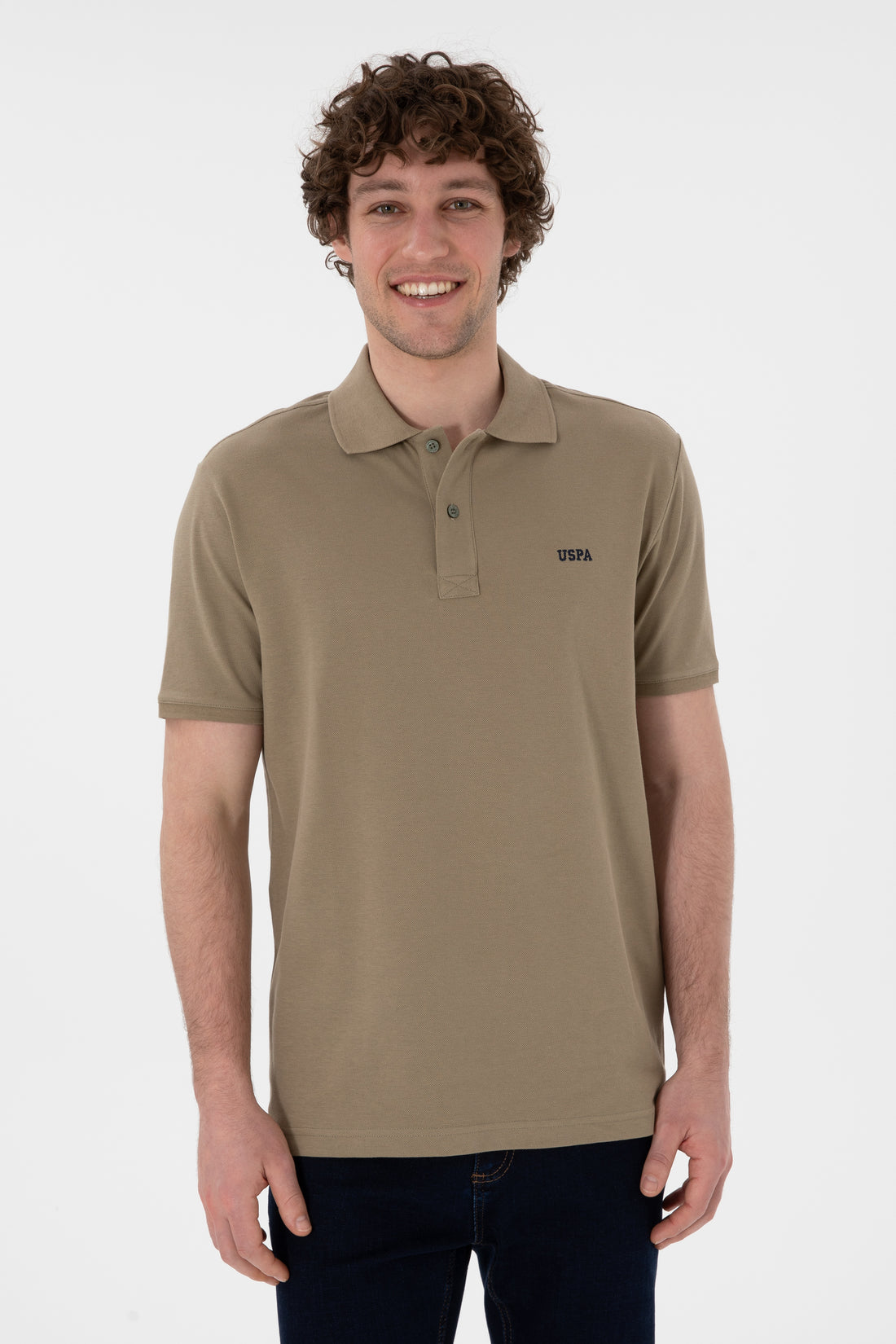 Men's Regular Fit Polo Neck Khaki Basic T-Shirt