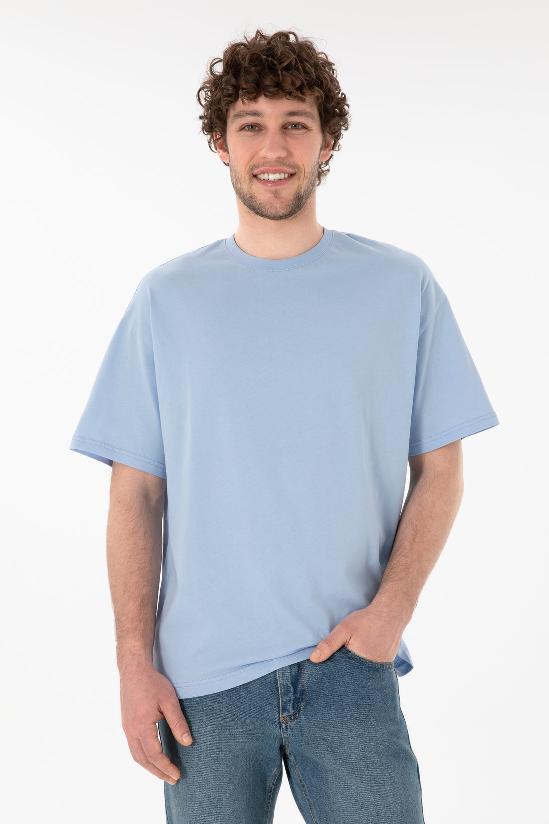 Men's Oversize Fit Crew Neck Light Blue T-Shirt