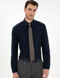 Navy Blue Regular Fit Long Sleeve Basic Shirt