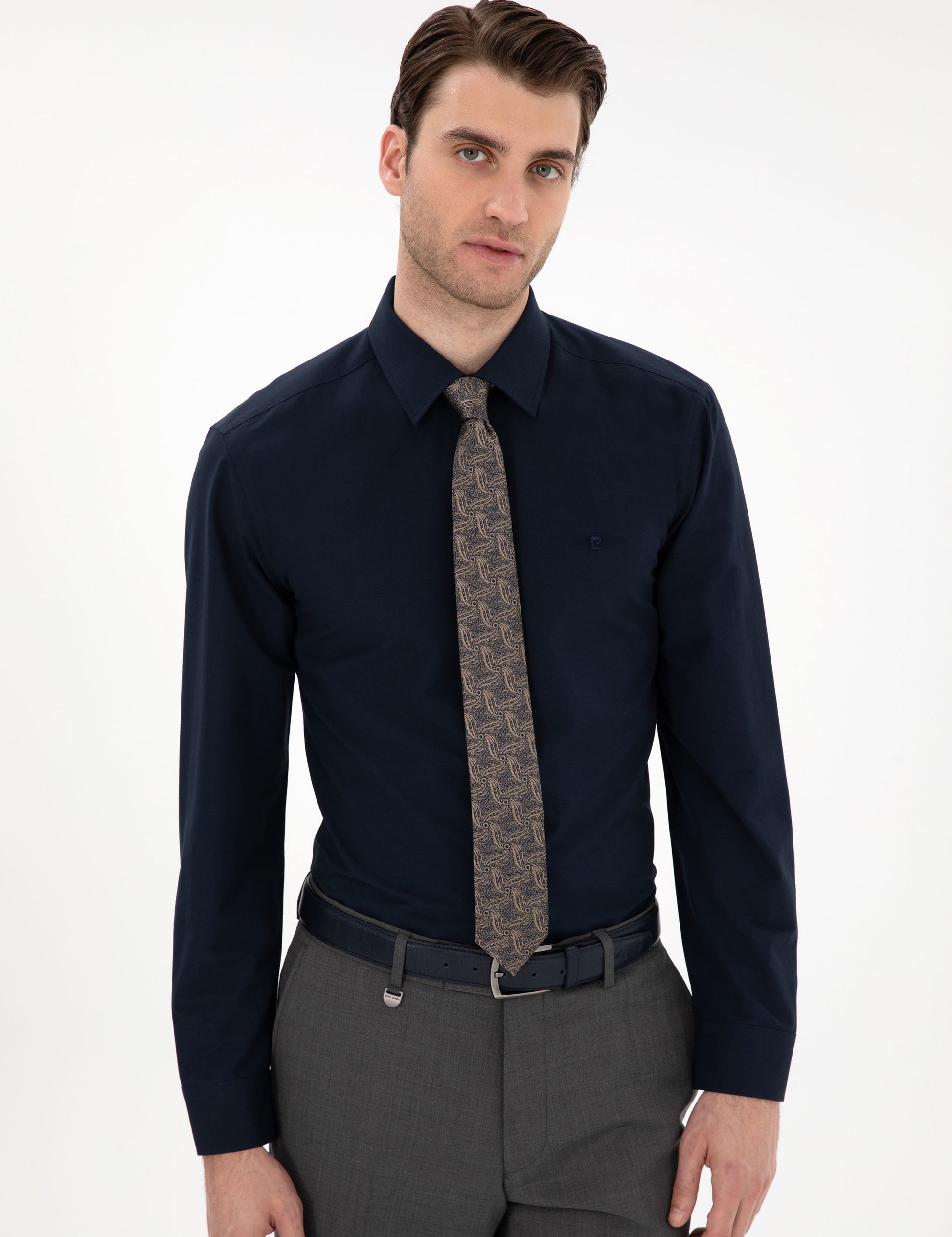 Navy Blue Regular Fit Long Sleeve Basic Shirt