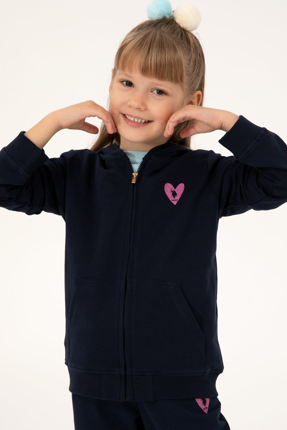 Girls' Navy Blue Zipper Basic Sweatshirt