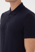 Men's Regular Fit Navy Blue Buttoned Knitwear T-Shirt