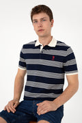 Men's Regular Fit Polo Neck Navy Striped T-Shirt