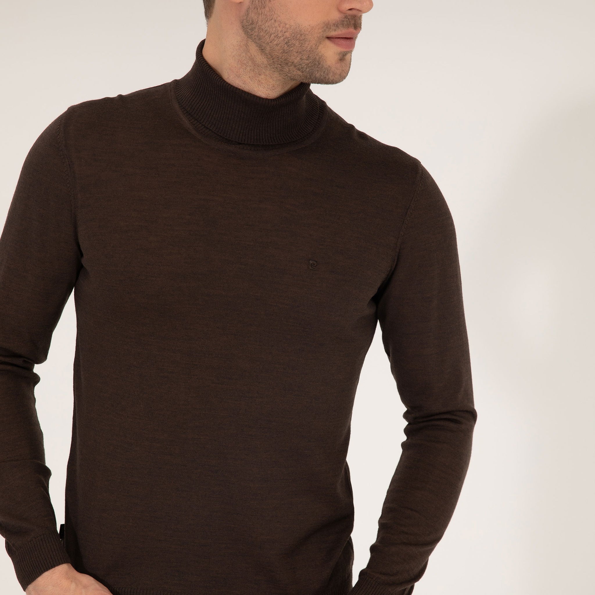 Brown Slim Fit Turtleneck Wool Blend Basic Knitwear Sweater