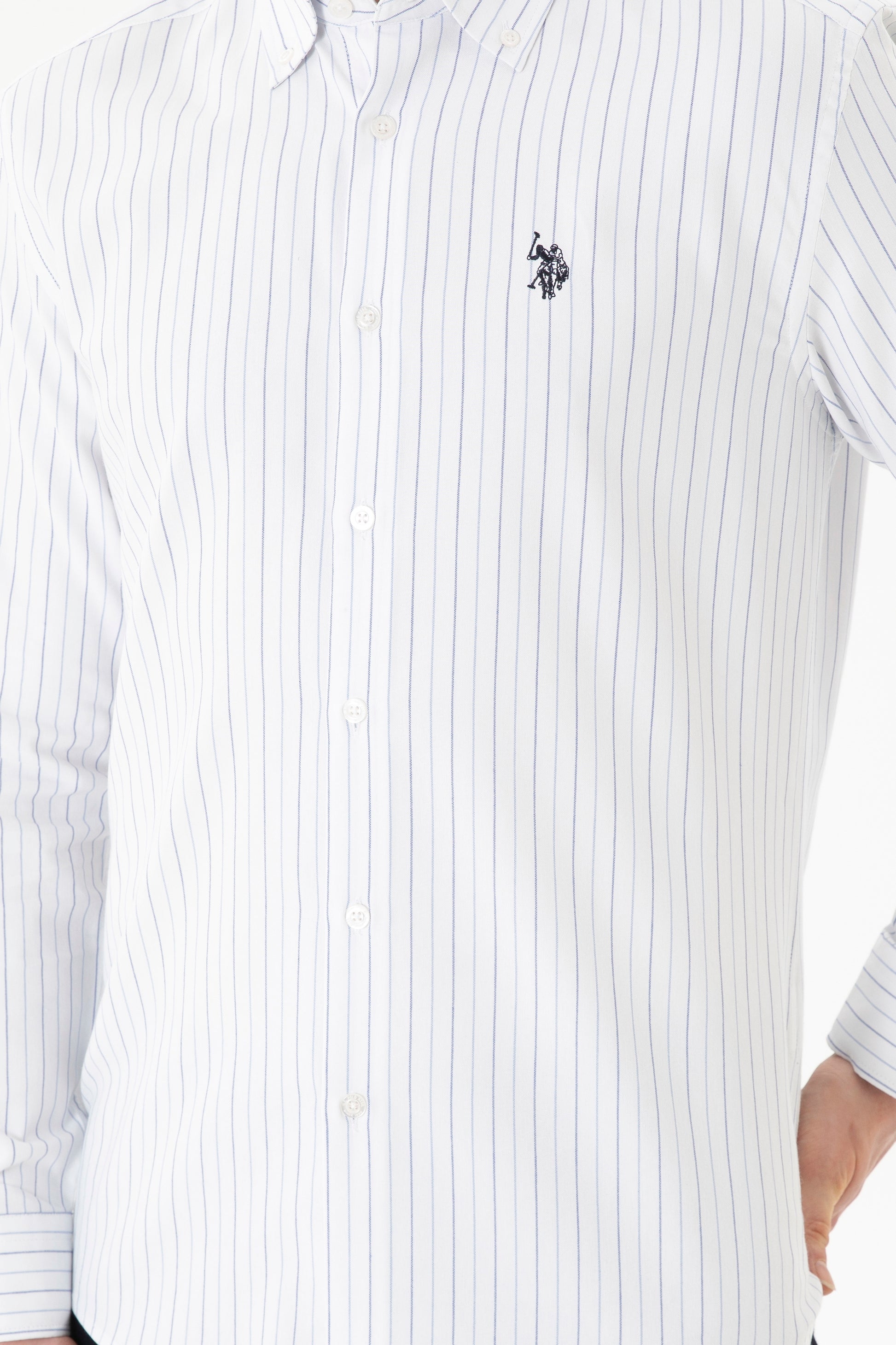 Men's Blue Striped White Shirt