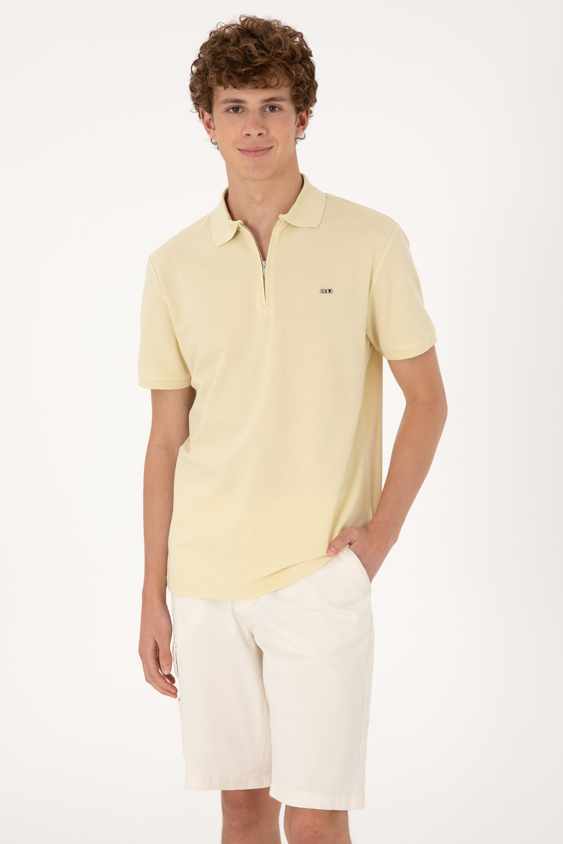 Men's Regular Fit Zipper Open Khaki T-Shirt