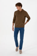 Erkek Regular Fit Kapüşonlu Haki Basic Sweatshirt