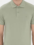 Cagla Green Slim Fit 100% Cotton Polo Neck Basic T-Shirt