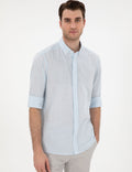 Light Blue Linen Look Slim Fit Long Sleeve Shirt