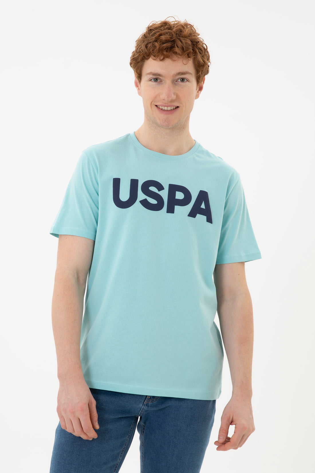 Men's Regular Fit Crew Neck Water Green Basic T-Shirt