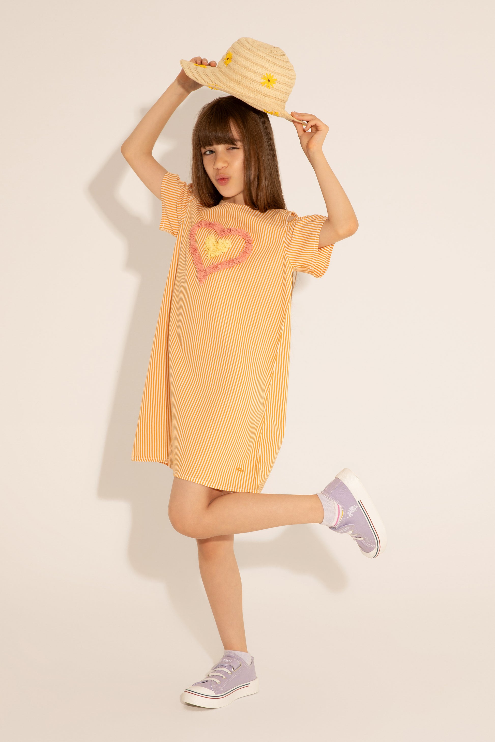 Girls' Orange Short Sleeve Knitted Dress
