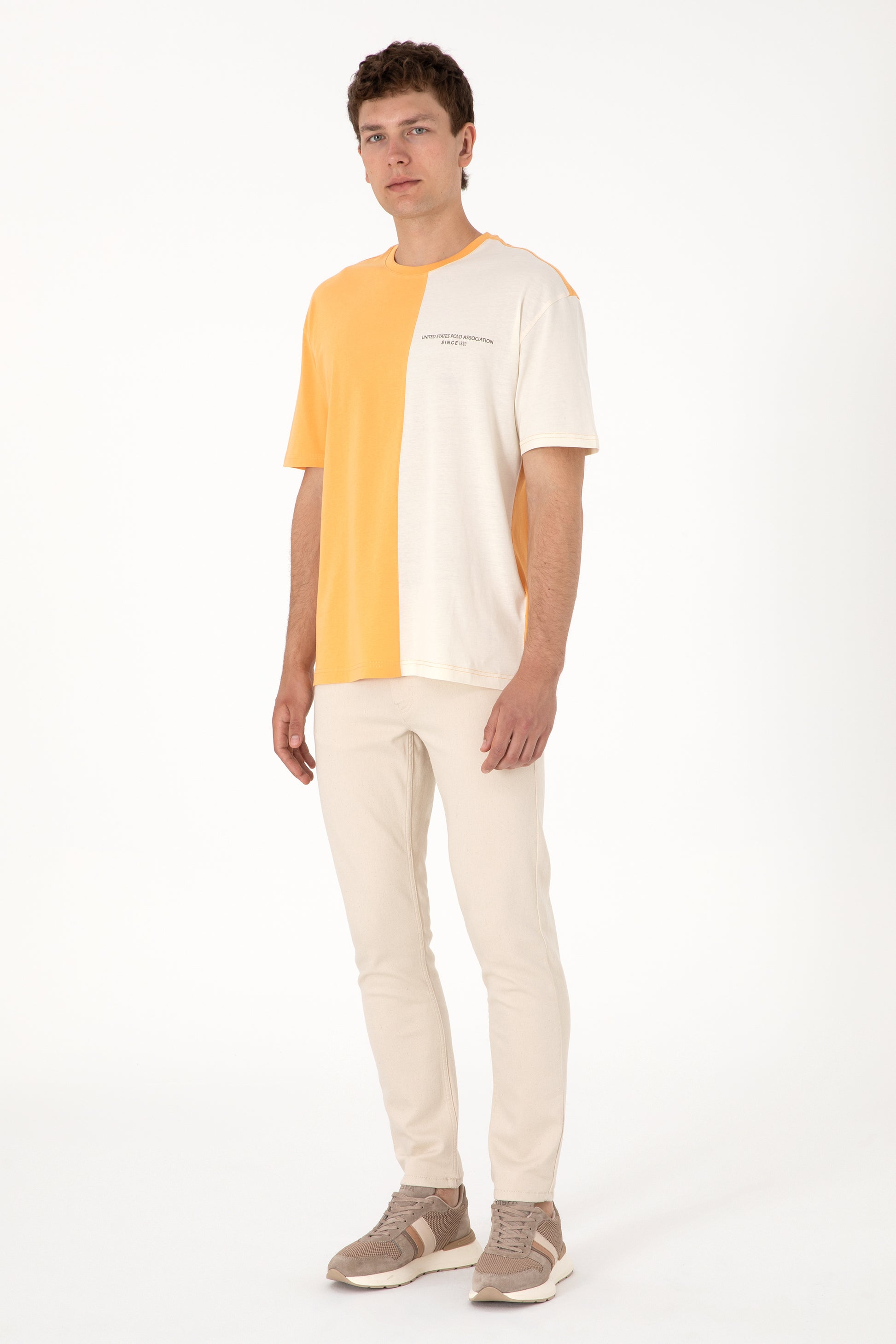 Men's Comfort Fit Crew Neck Orange T-Shirt