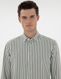 Khaki Regular Fit Striped Long Sleeve Shirt