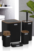 Stella Black Wood Pattern Striped 5-Piece Bathroom Set