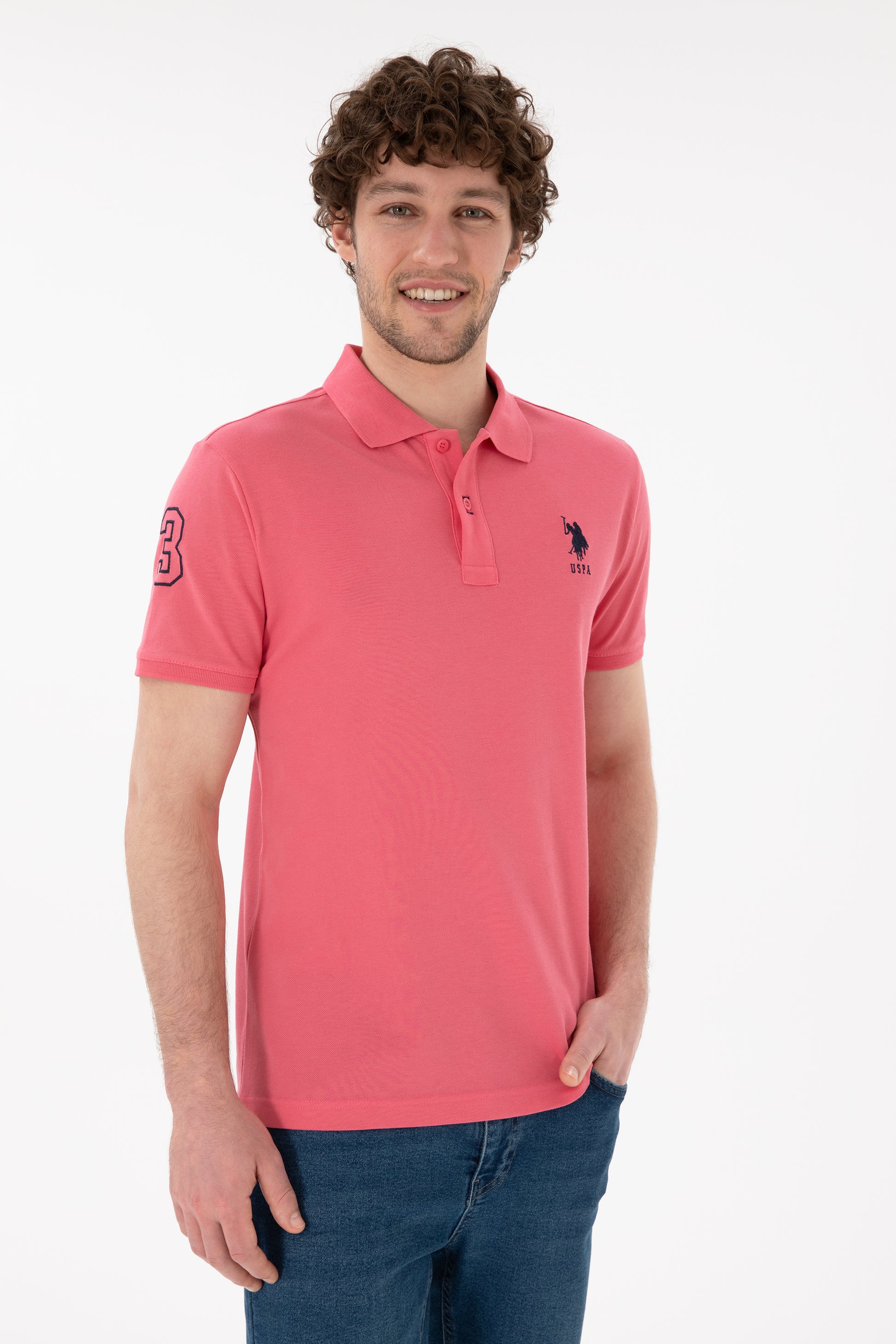 Men's Slim Fit Polo Neck Pink Basic T-Shirt