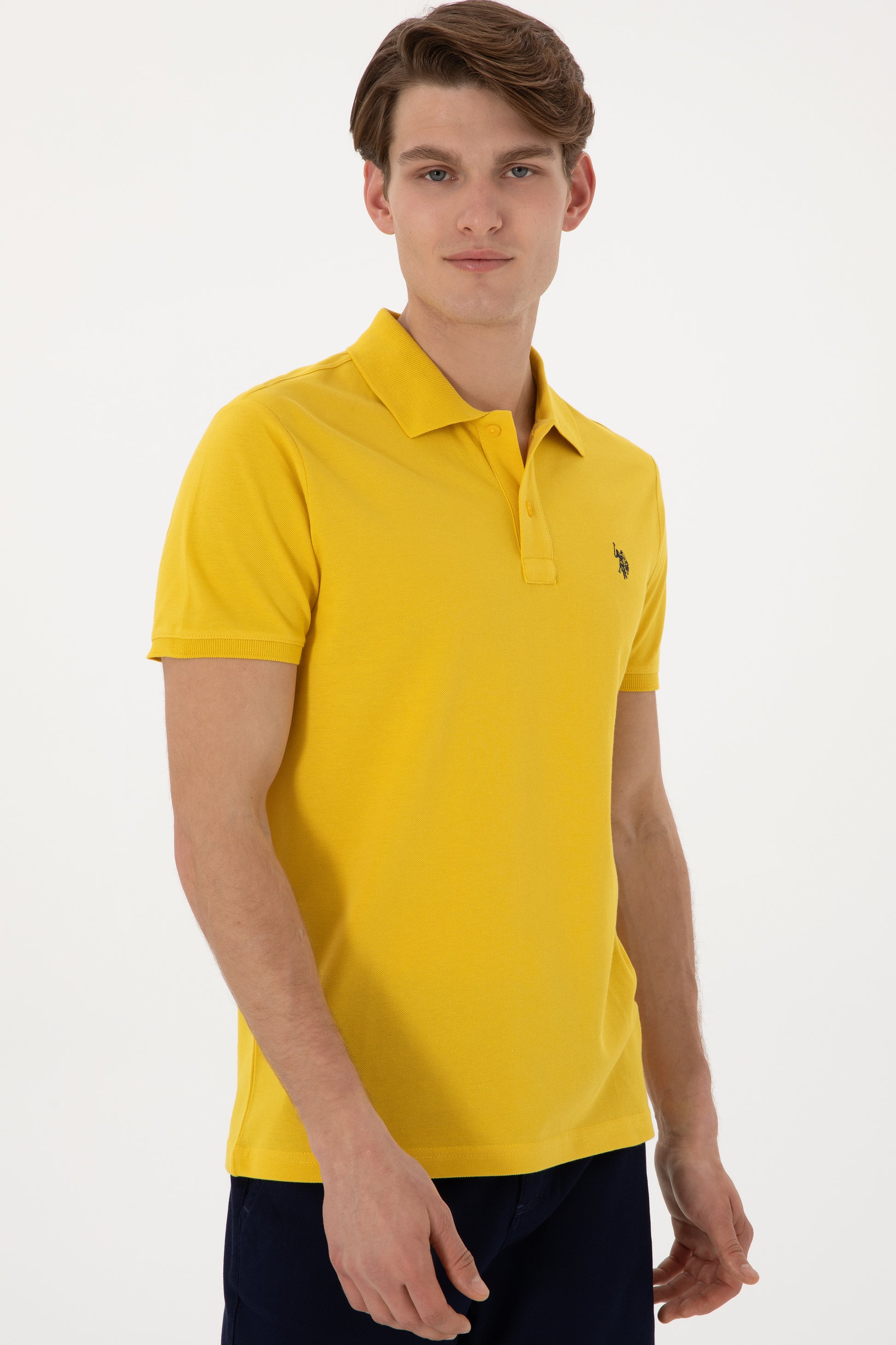 Men's Slim Fit Polo Neck Yellow Basic T-Shirt