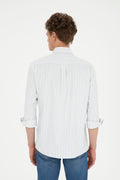 Men's Green Striped White Shirt