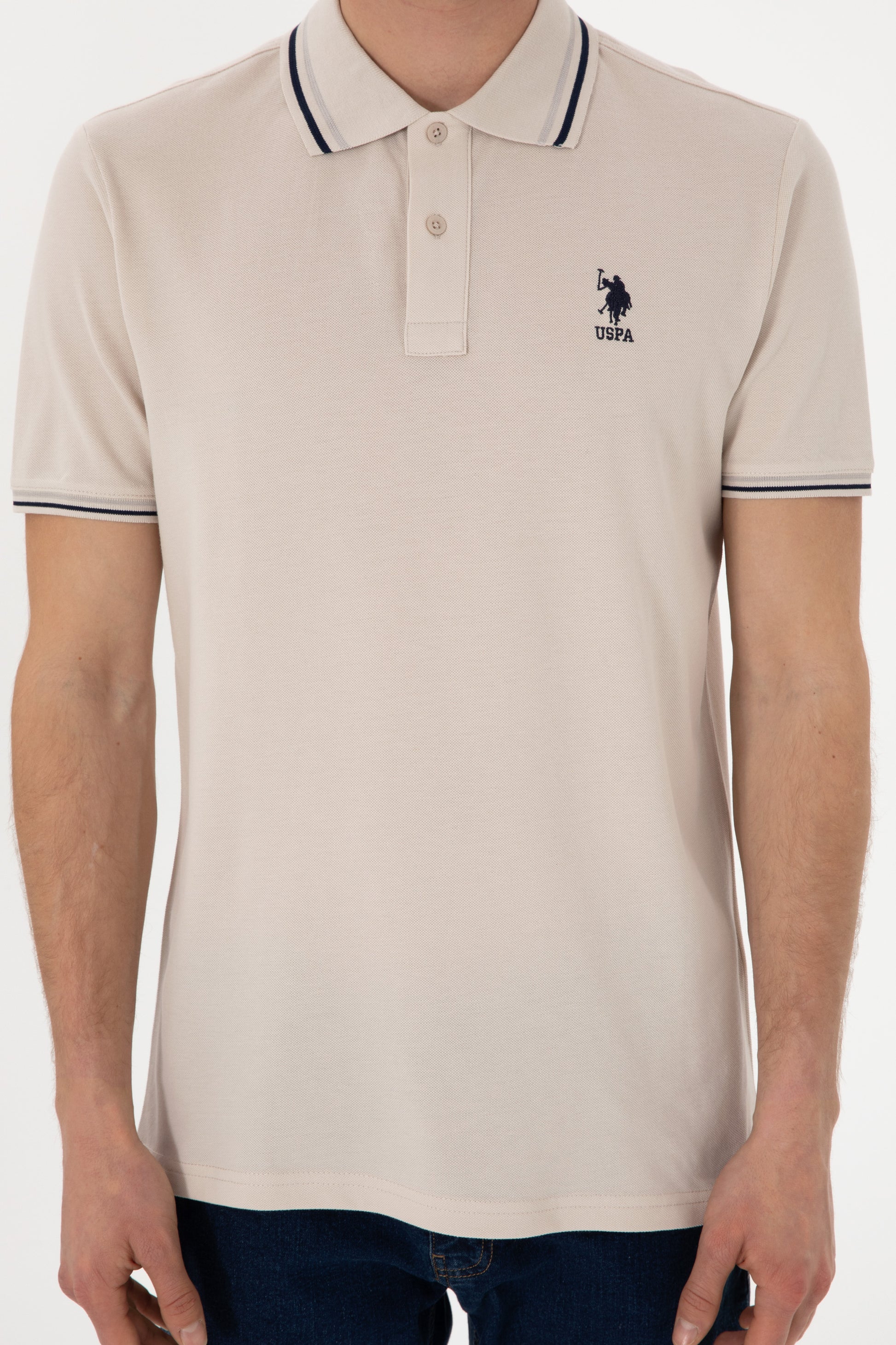 Men's Regular Fit Polo Neck Stone Basic T-Shirt