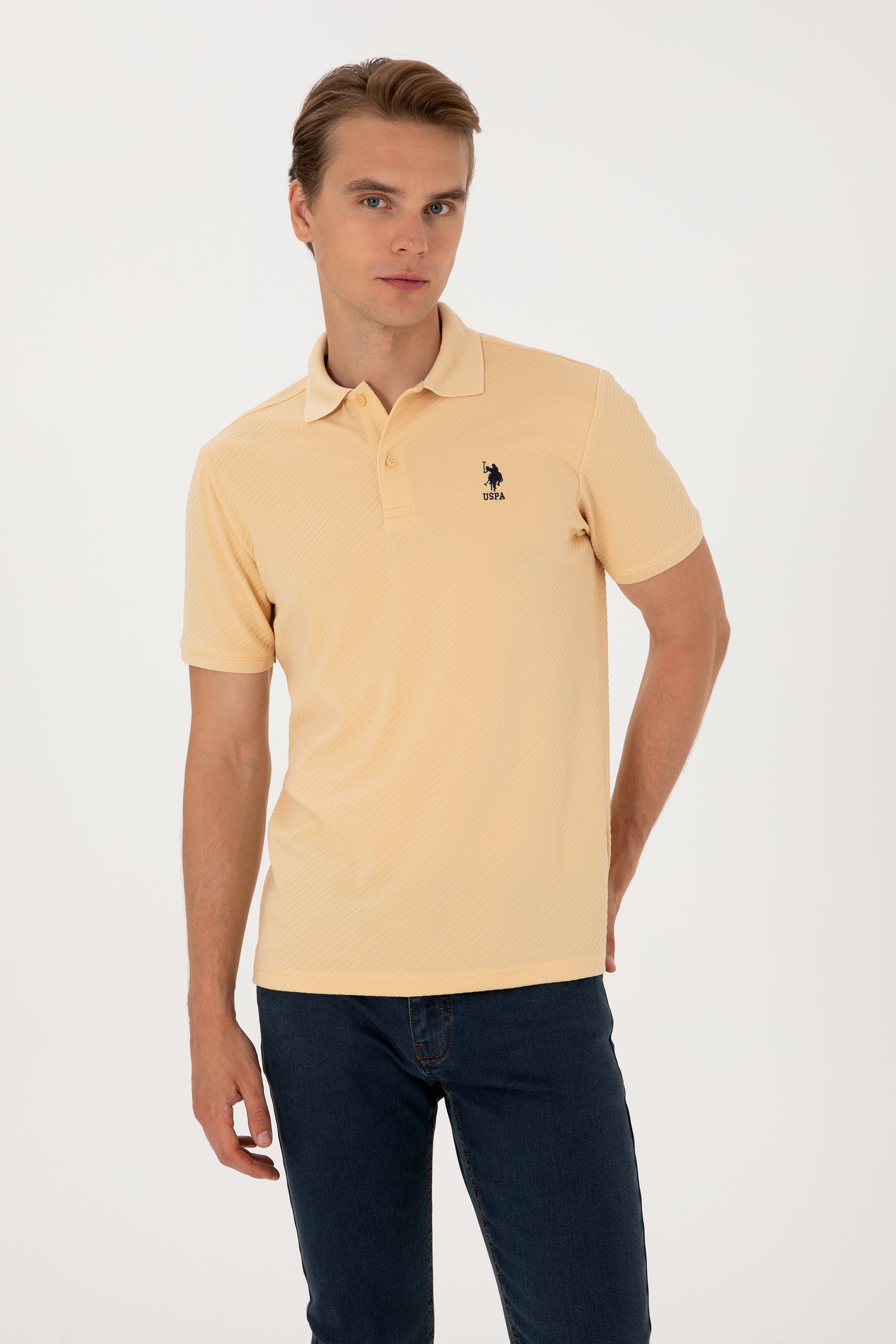 Men's Regular Fit Polo Neck Beige T-Shirt