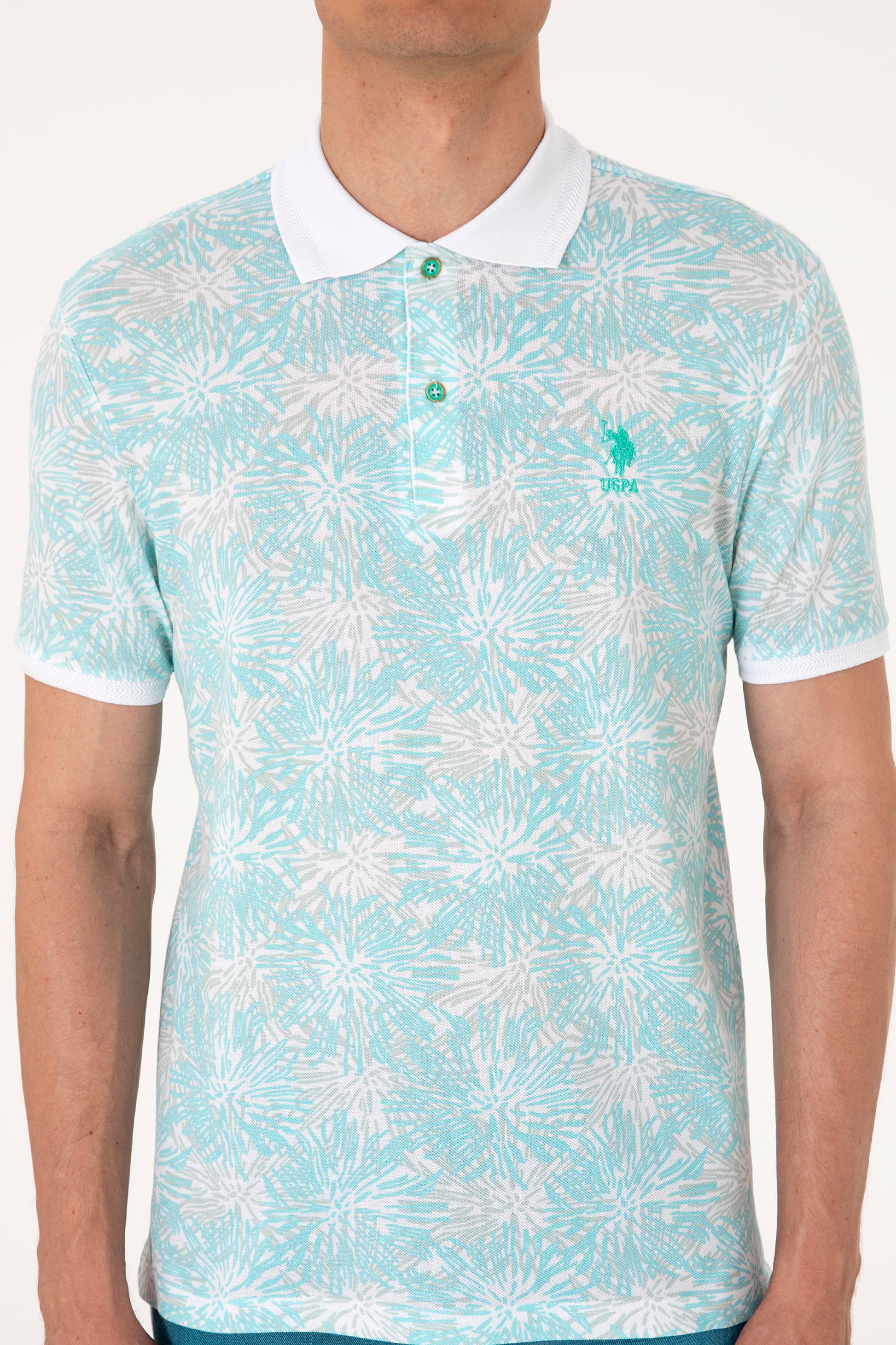 Men's Regular Fit Polo Neck Mint T-Shirt
