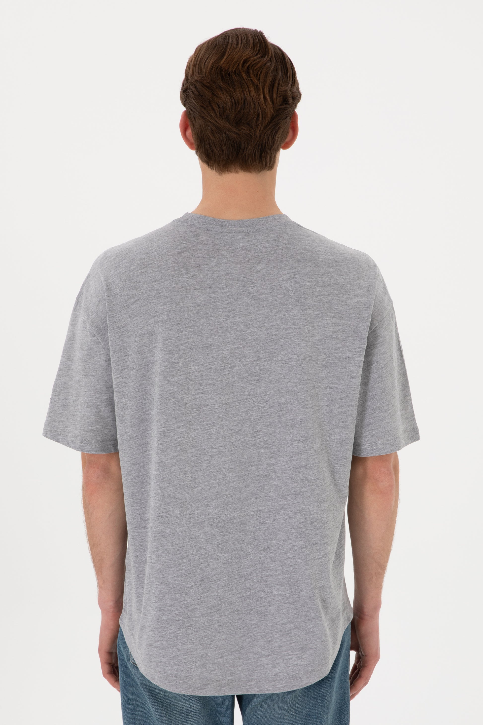 Men's Long Fit Crew Neck Grey Melange Basic T-Shirt
