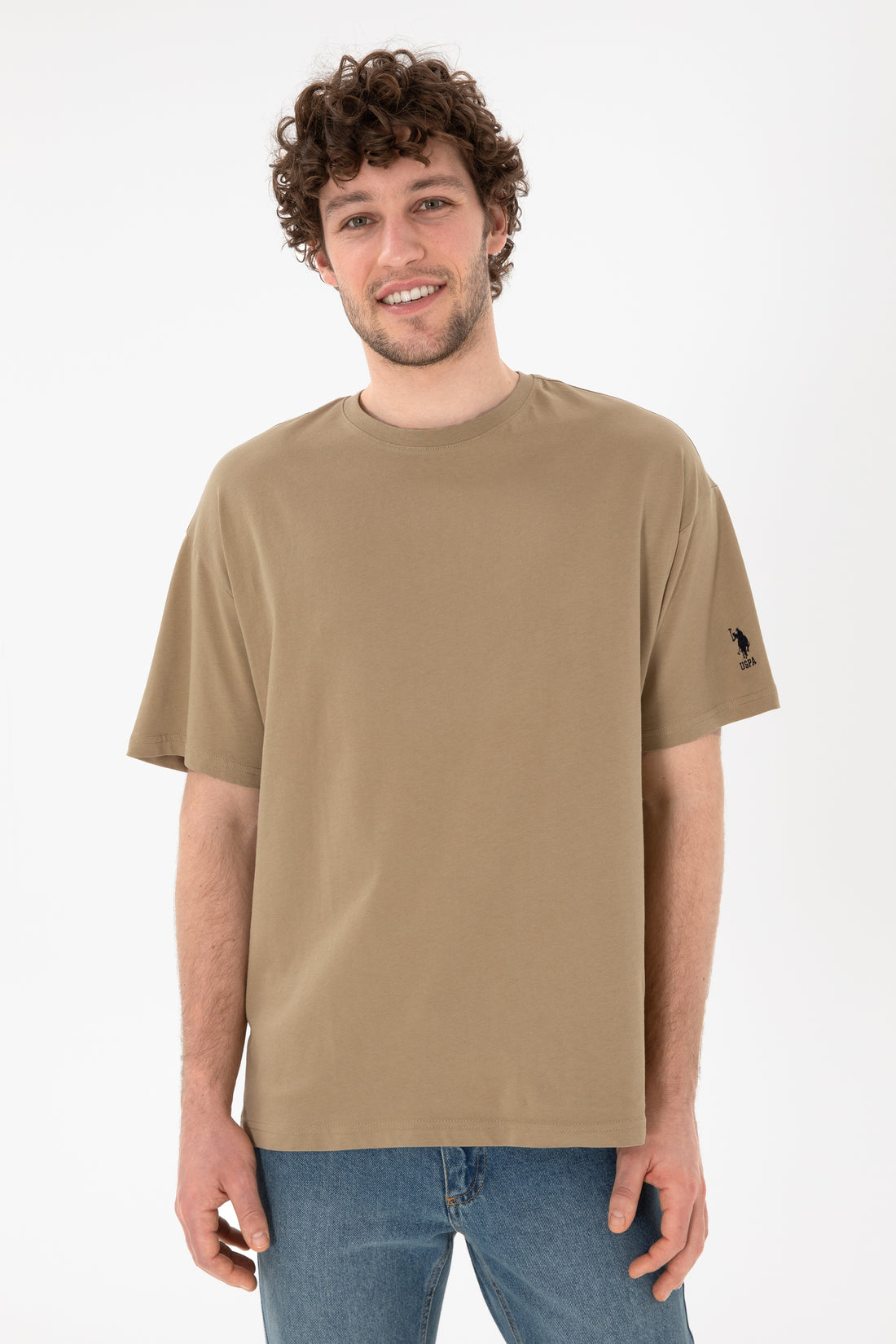 Men's Oversize Fit Crew Neck Khaki T-shirt