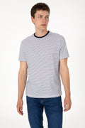Men's Regular Fit Crew Neck Navy Striped T-Shirt