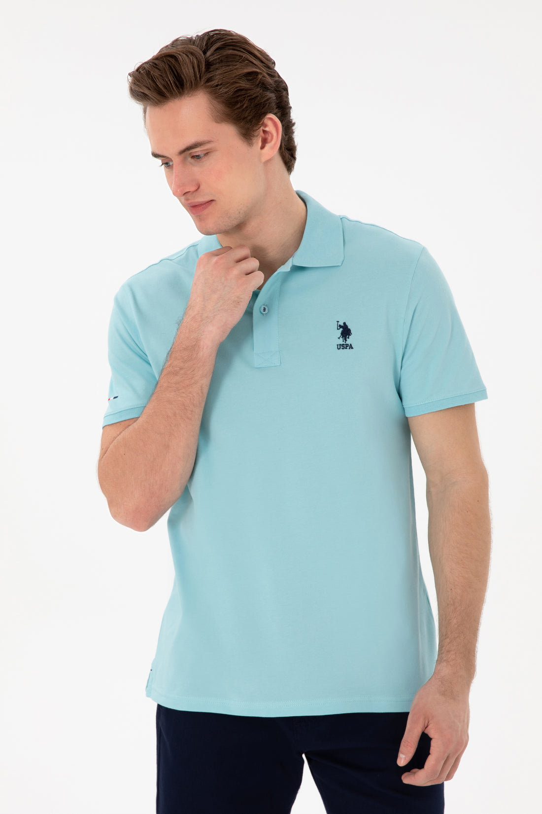 Men's Slim Fit Polo Neck Aqua Basic T-Shirt