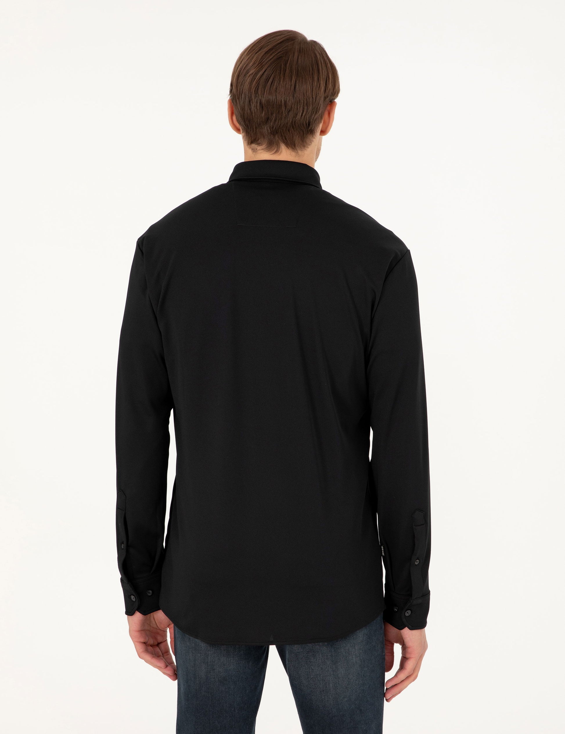 Black Slim Fit Knitted Shirt