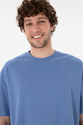 Men's Long Fit Crew Neck Dark Blue Basic T-Shirt