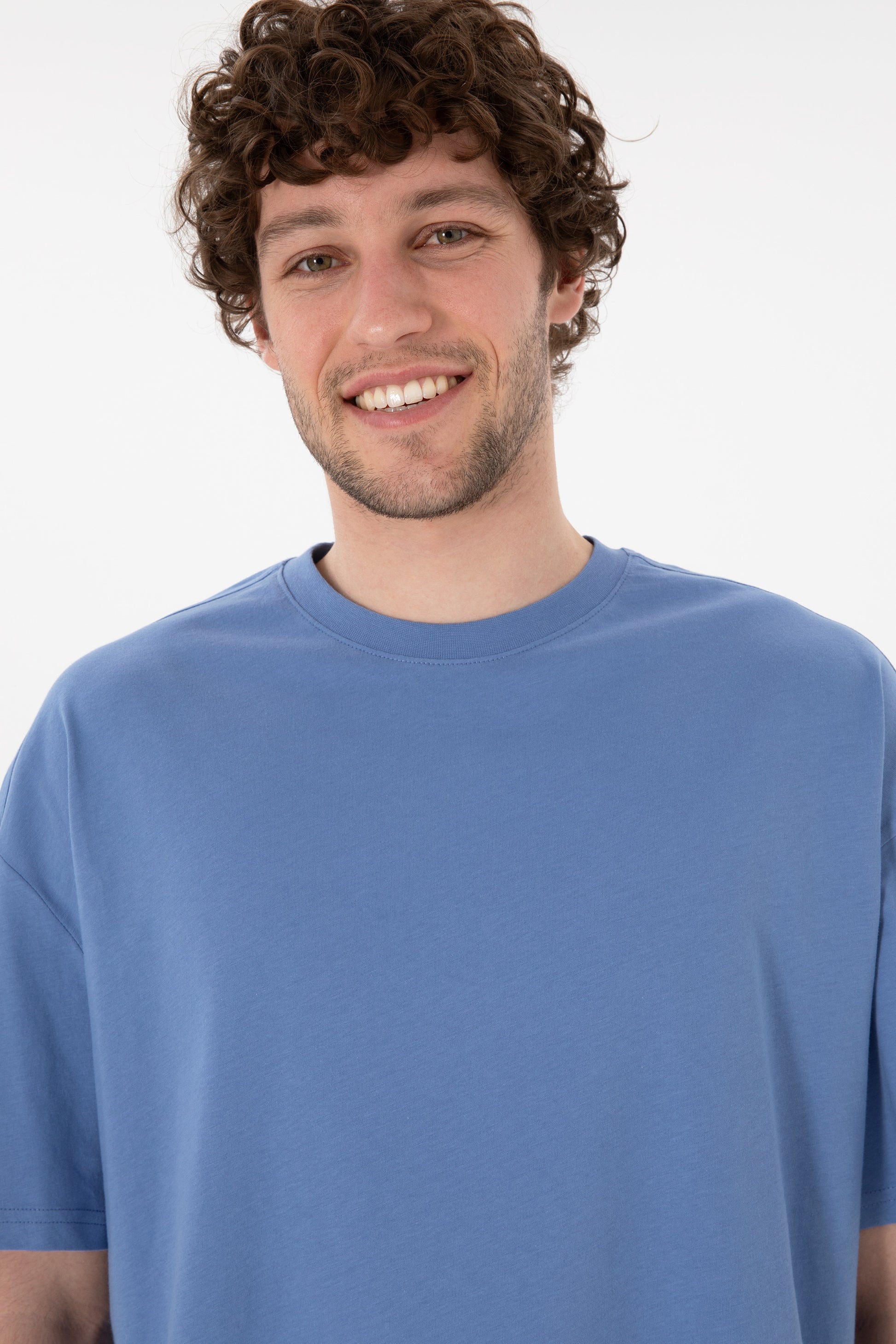 Men's Long Fit Crew Neck Dark Blue Basic T-Shirt