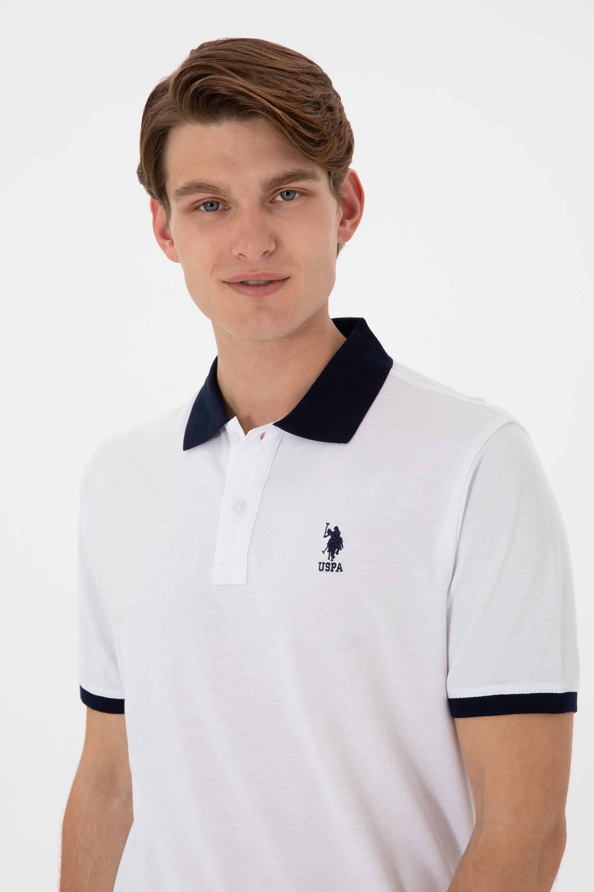 Men's Regular Fit Polo Neck White Basic T-Shirt