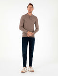 Mink Melange Slim Fit Polo Neck Basic Knitwear Sweater