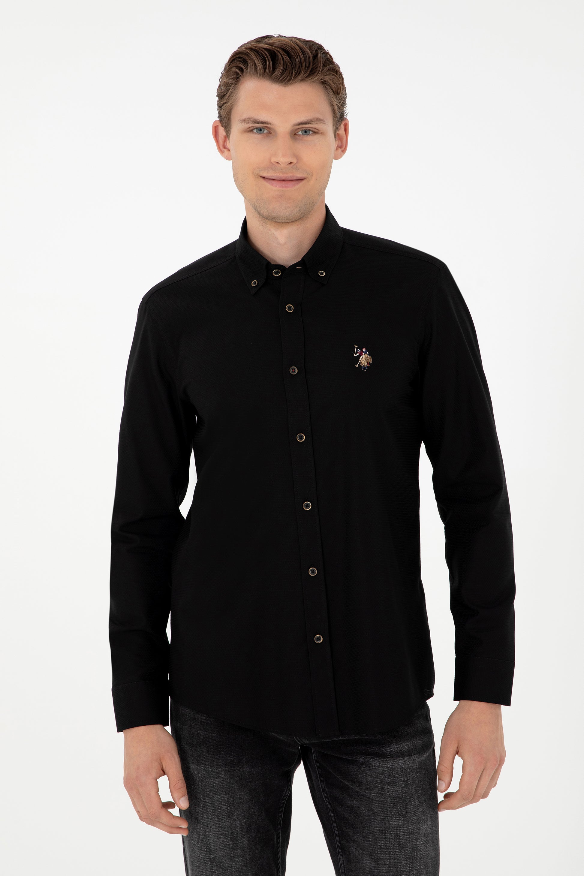 Men's Black Long Sleeve Basic Shirt