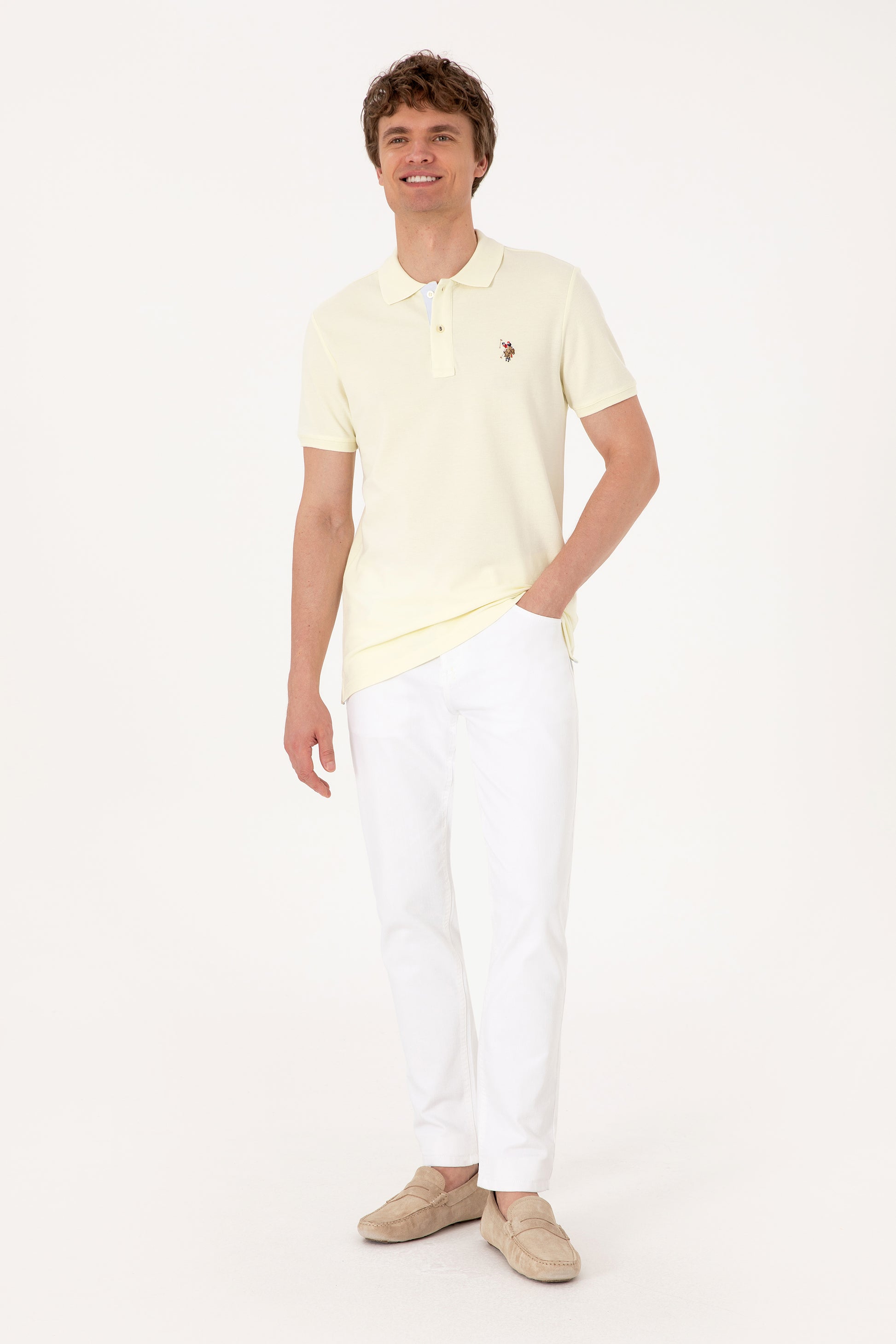 Men's Slim Fit Polo Neck Lemon Basic T-Shirt